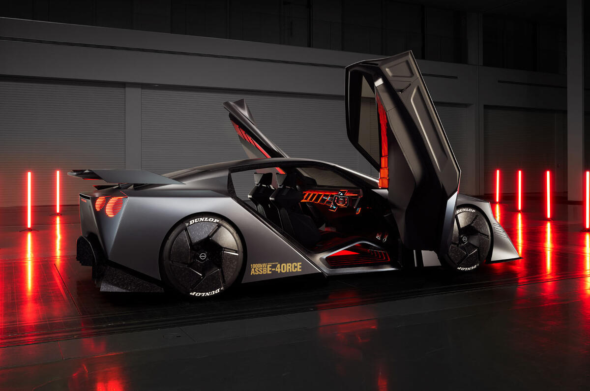 Nissan Hyper Force concept CGI rendering   rear corner, doors ope Nissan Hyper Force concept CGI rendering   rear corner, doors ope