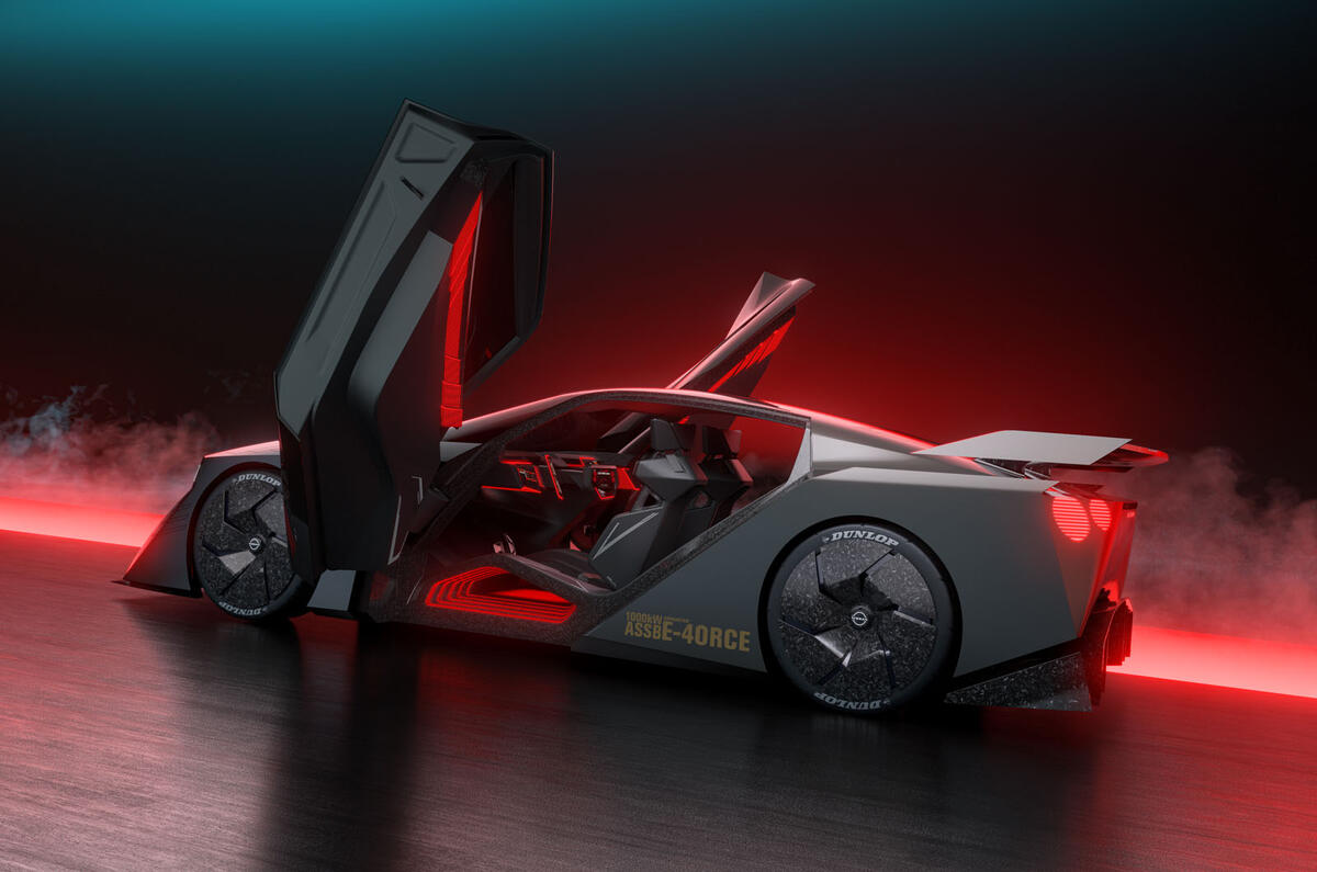 Nissan Hyper Force concept CGI rendering   side doors open Nissan Hyper Force concept CGI rendering   side doors open