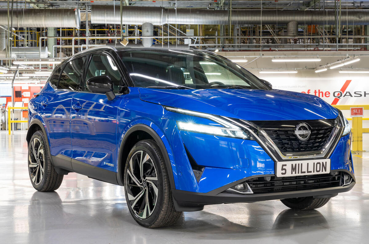 Nissan Qashqai e Power in factory front three quarters