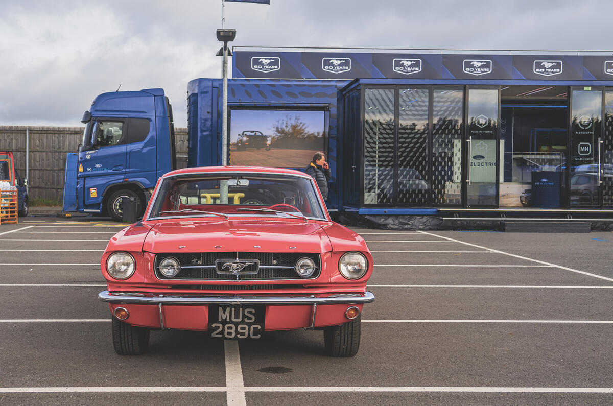Parked red Ford Mustang