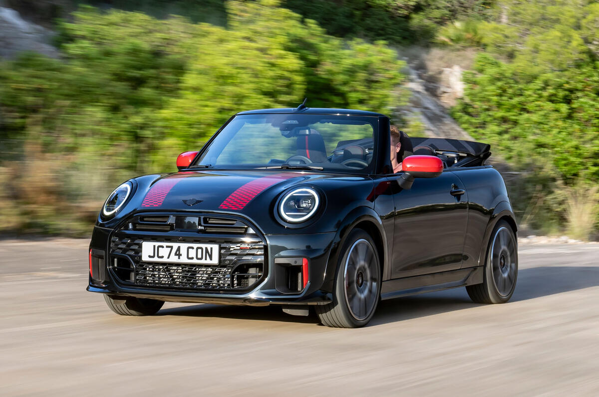 Petrol Mini John Cooper Works Convertible front quarter tracking