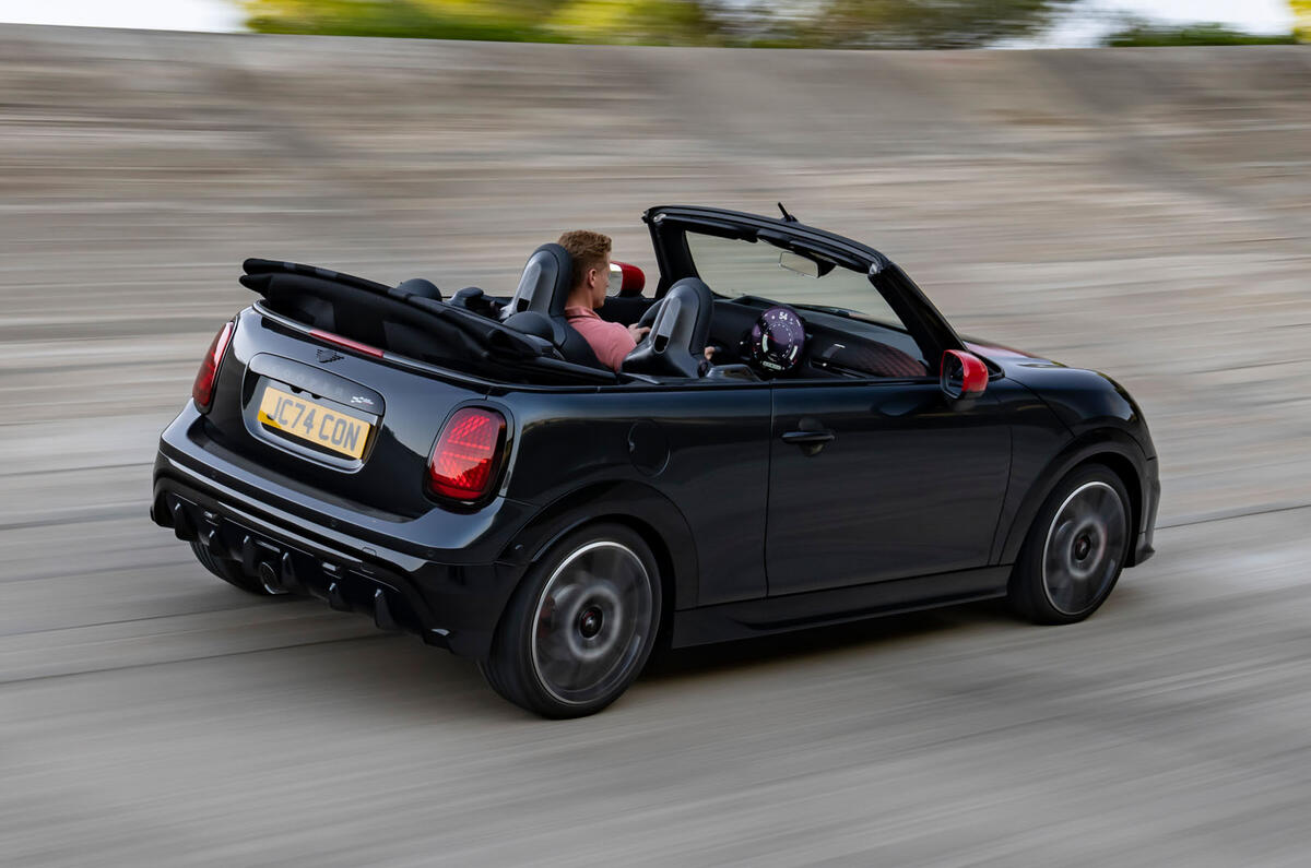 Petrol Mini John Cooper Works Convertible rear quarter tracking