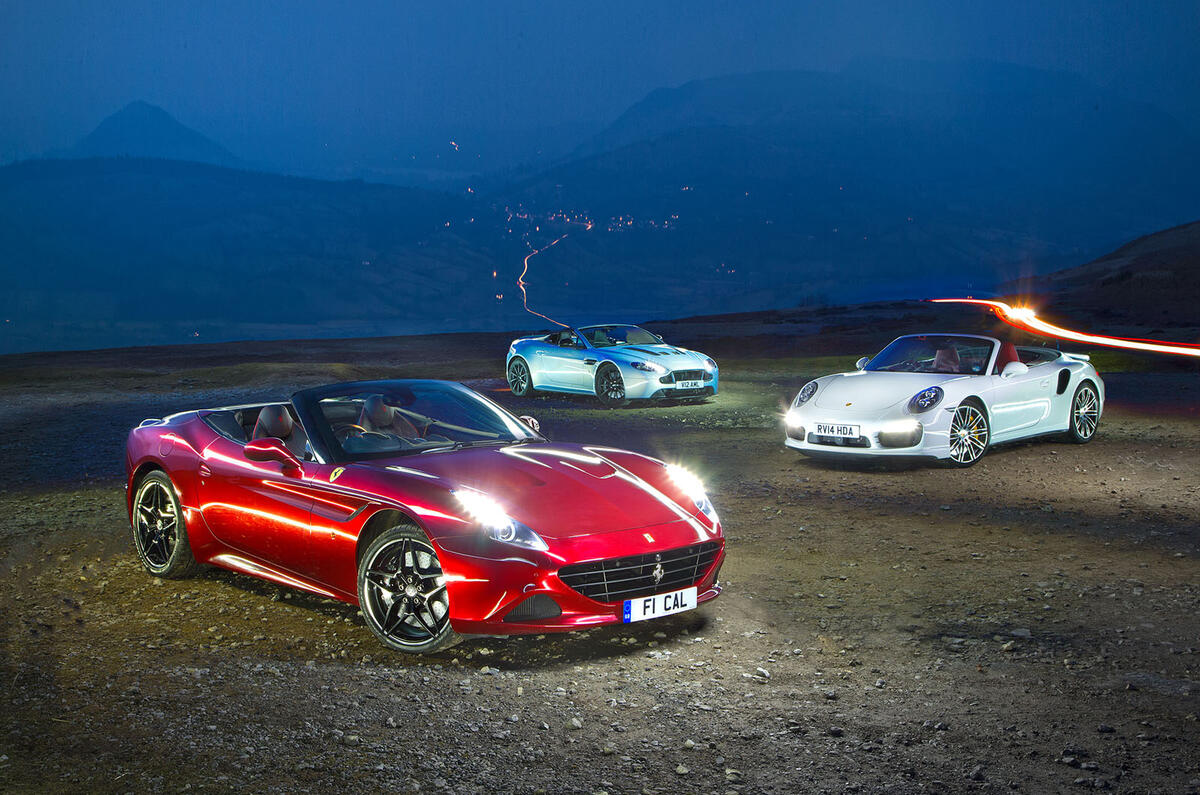 Ferrari California T, Porsche 911 Cabriolet, Aston Martin V12 Vantage S Roadster