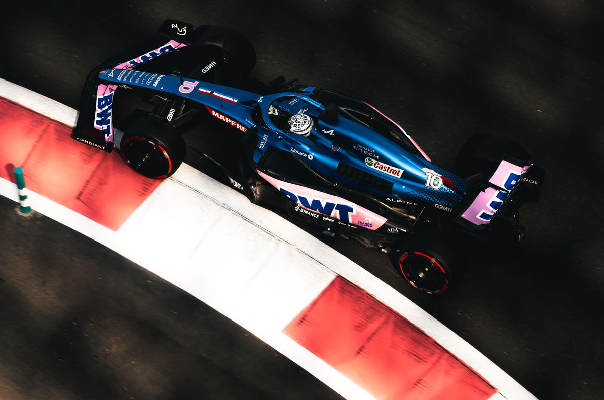 Pierre Gasly driving for Alpine top down