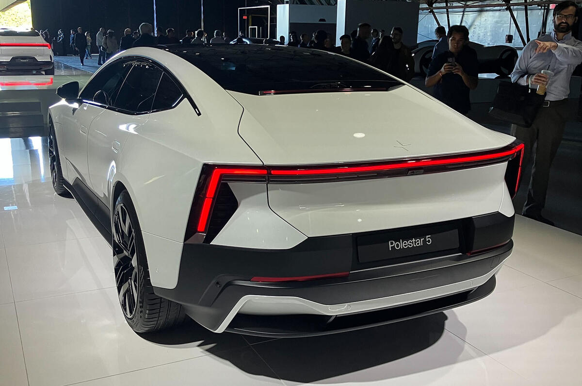 Polestar 5 rear three quarter left Polestar 5 rear three quarter left