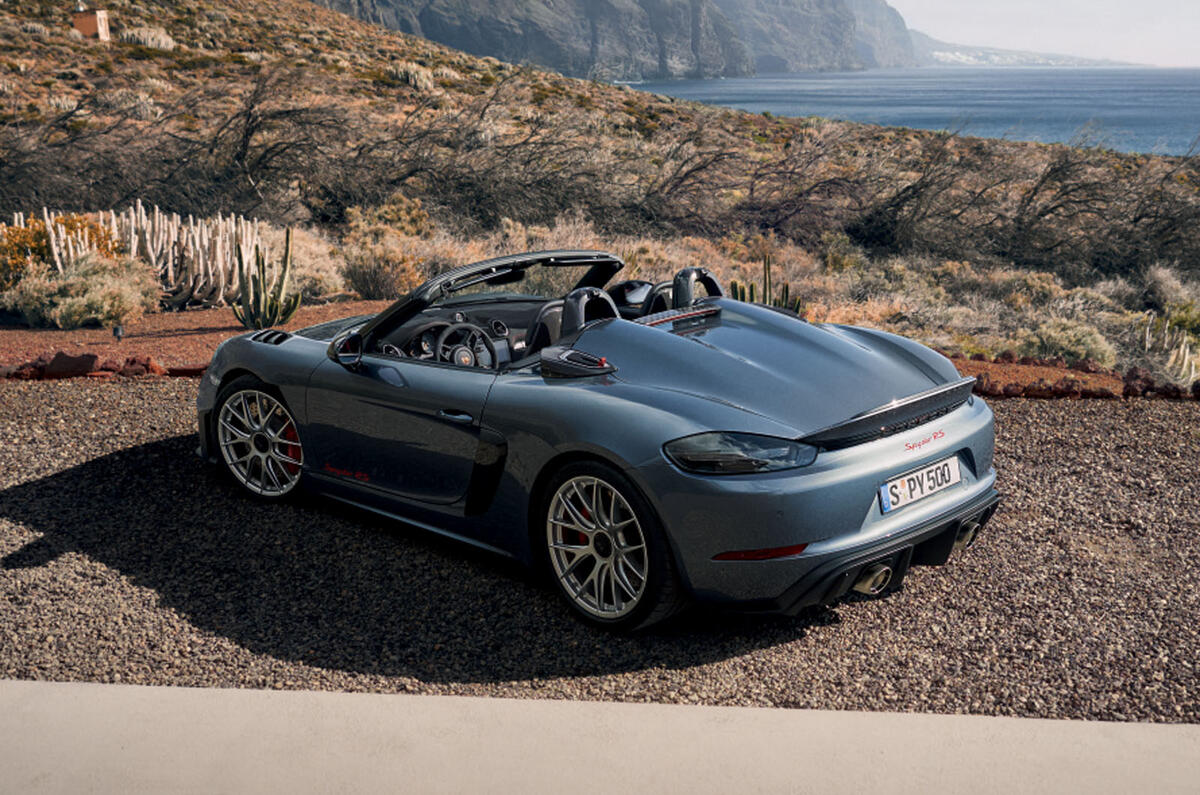 Porsche 718 Spyder GT4 RS 2023 rear quarter static Porsche 718 Spyder GT4 RS 2023 rear quarter static