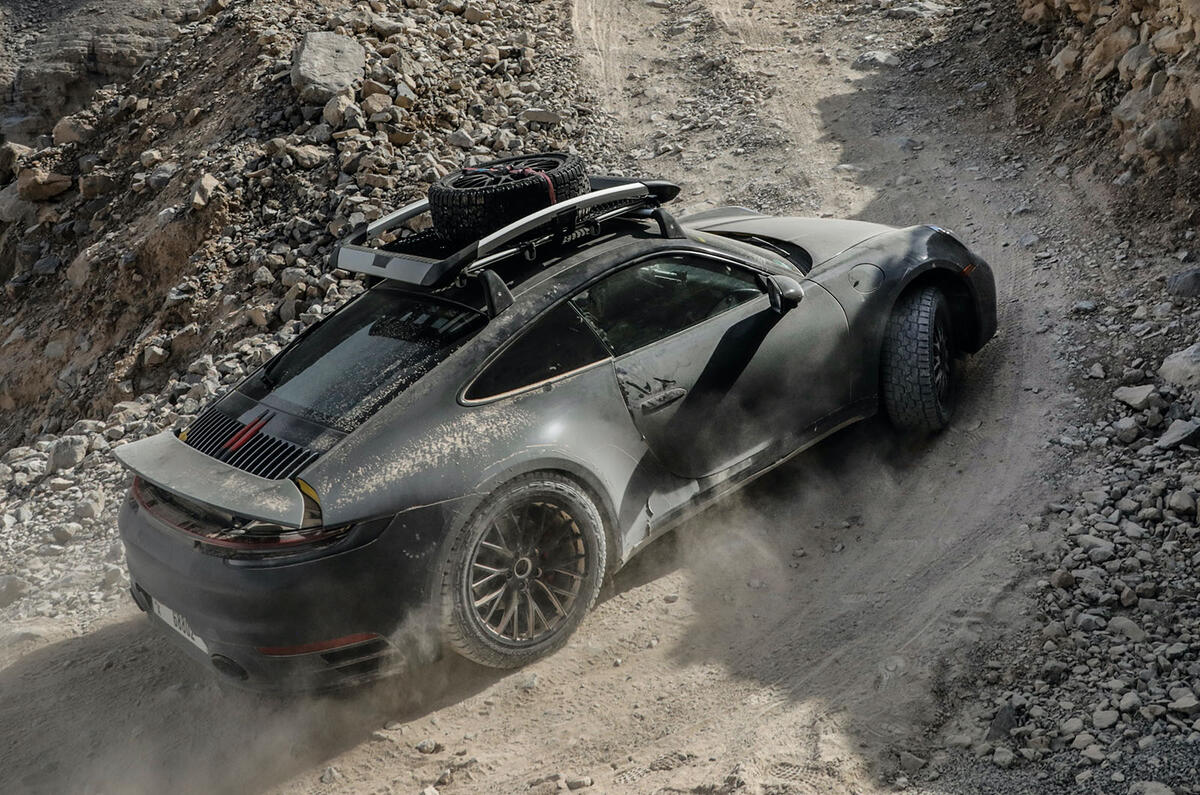 Porsche 911 Dakar desert rear three quarter