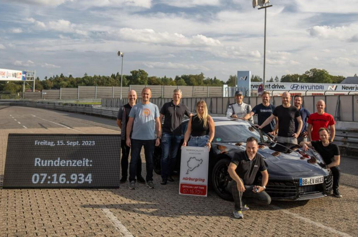 Porsche 911 hybrid prototype lap time celebration