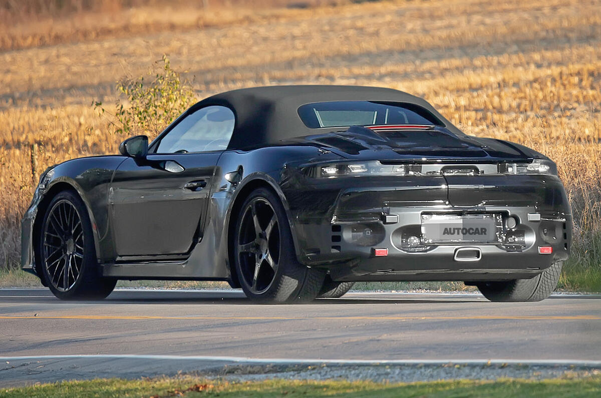 Porsche Boxster EV spies rear three quarter 2 Porsche Boxster EV spies rear three quarter 2