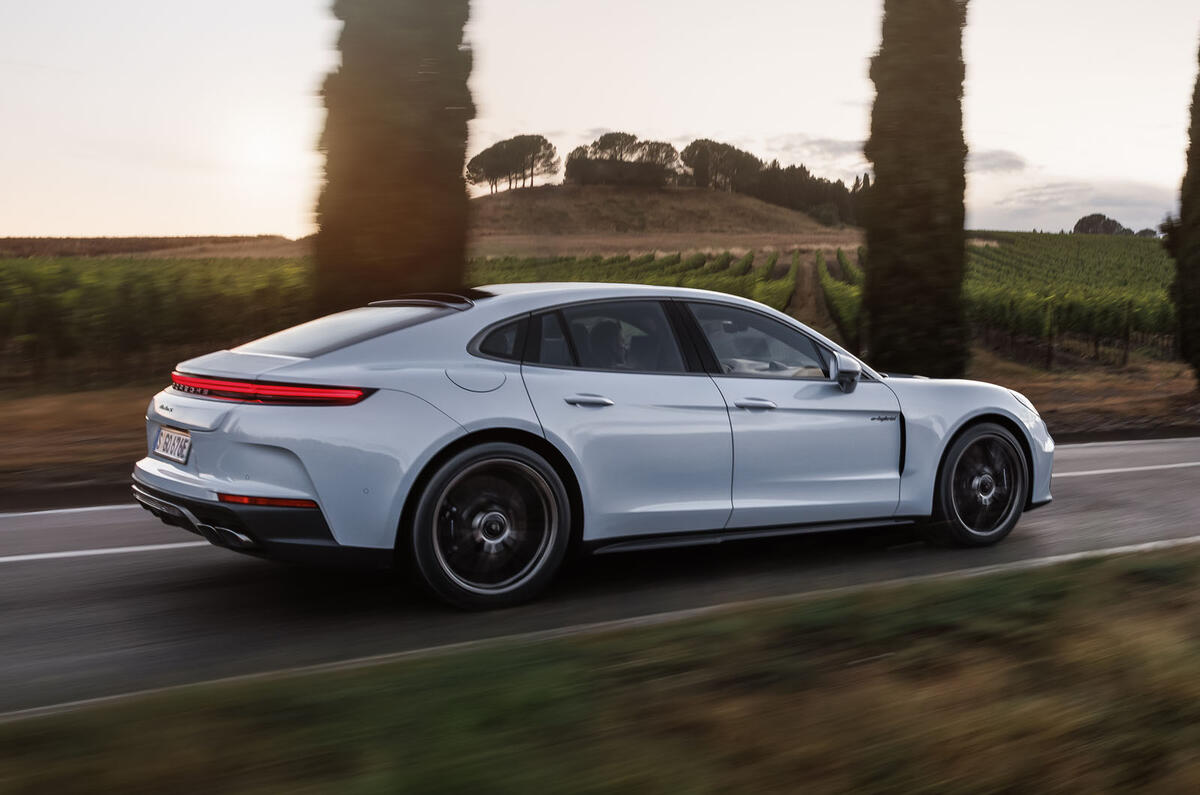 Porsche Panamera Turbo S E Hybrid rear quarter tracking Porsche Panamera Turbo S E Hybrid rear quarter tracking