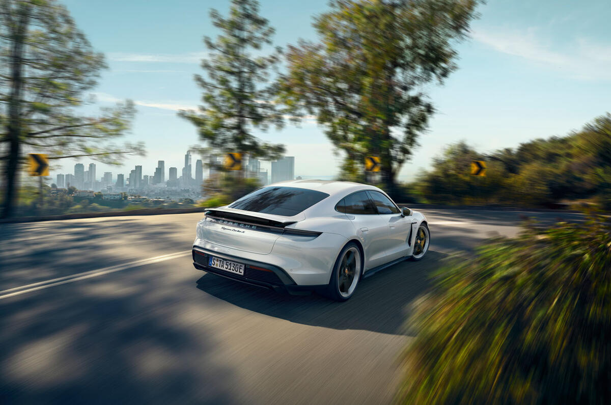 2020 Porsche Taycan reveal images - driving rear