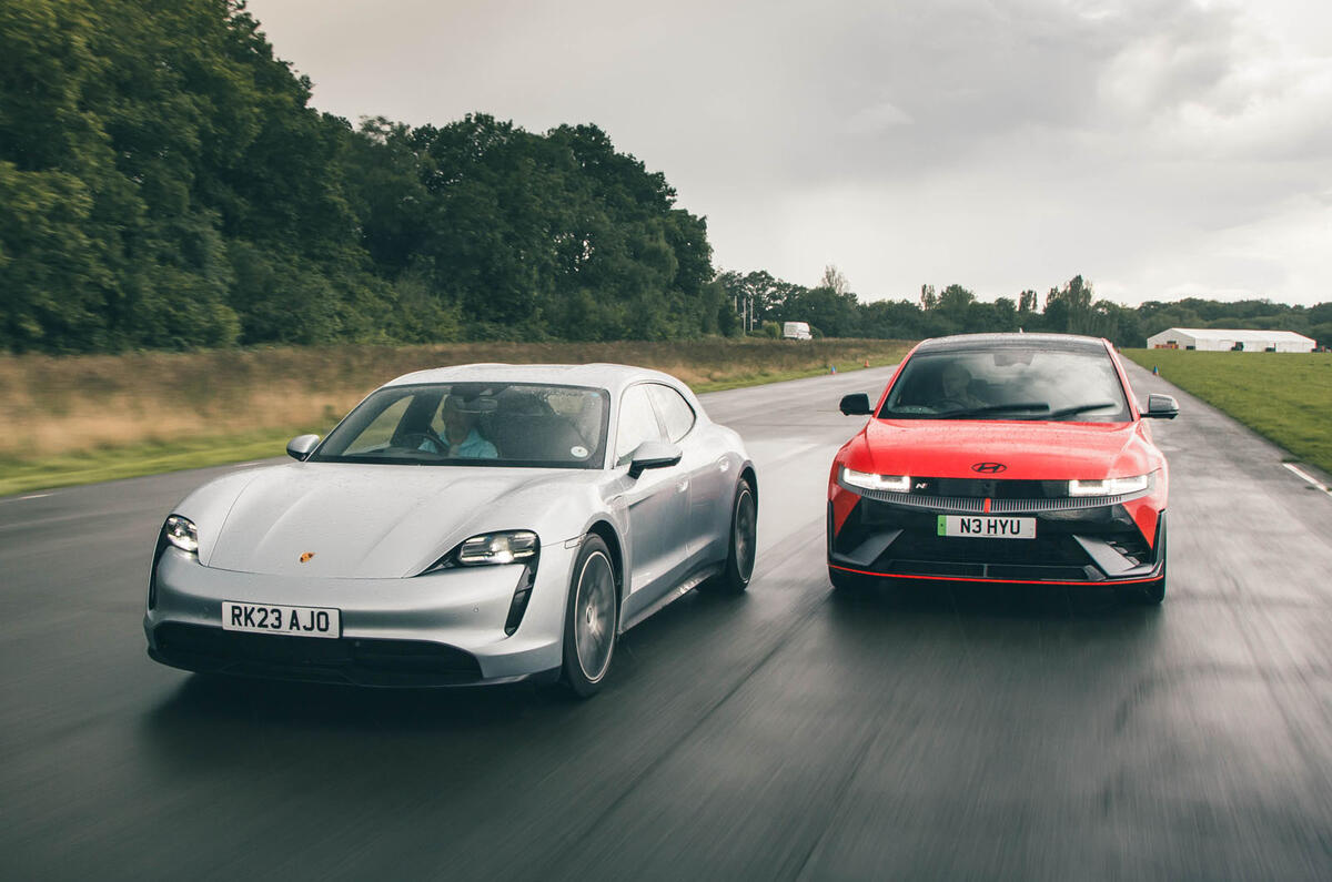 Porsche Taycan Hyundai Ioniq 5 N front tracking