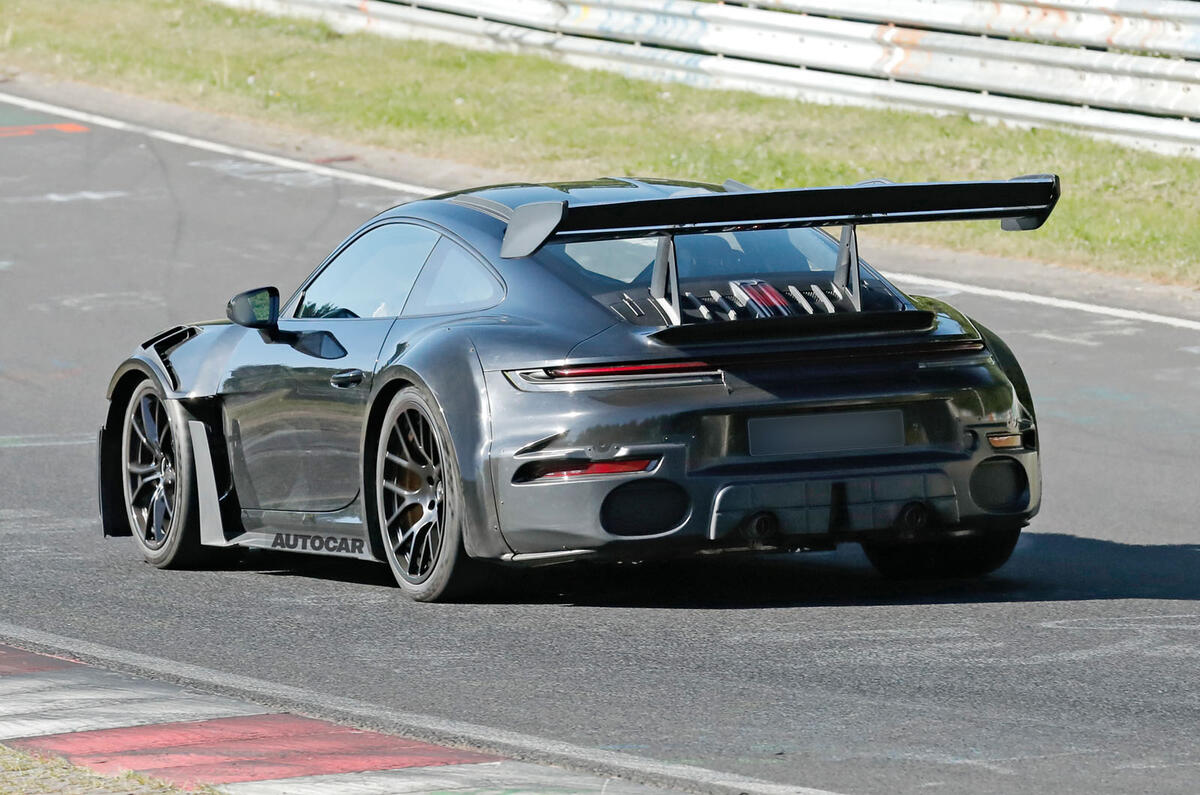Porsche 911 GT2 RS prototype at the Nurburgring   rear Porsche 911 GT2 RS prototype at the Nurburgring   rear