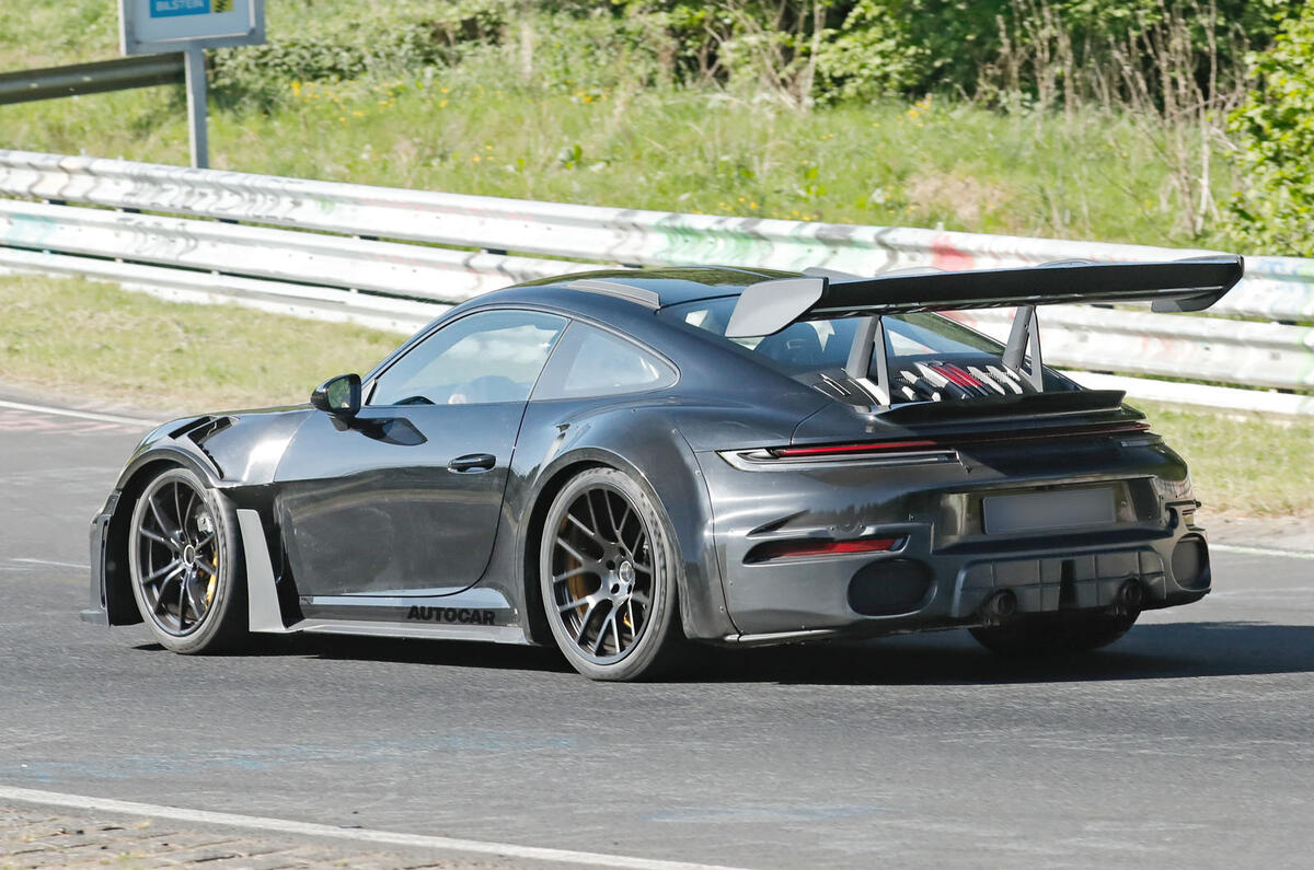 Porsche 911 GT2 RS prototype at the Nurburgring   rear three quarters Porsche 911 GT2 RS prototype at the Nurburgring   rear three quarters