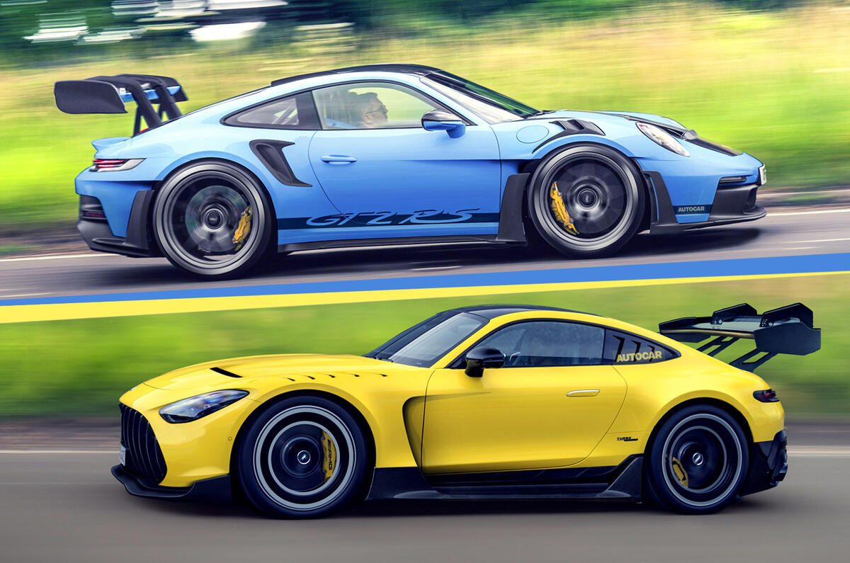 Porsche 911 GT2 RS v Mercedes AMG GT Black Series render Autocar