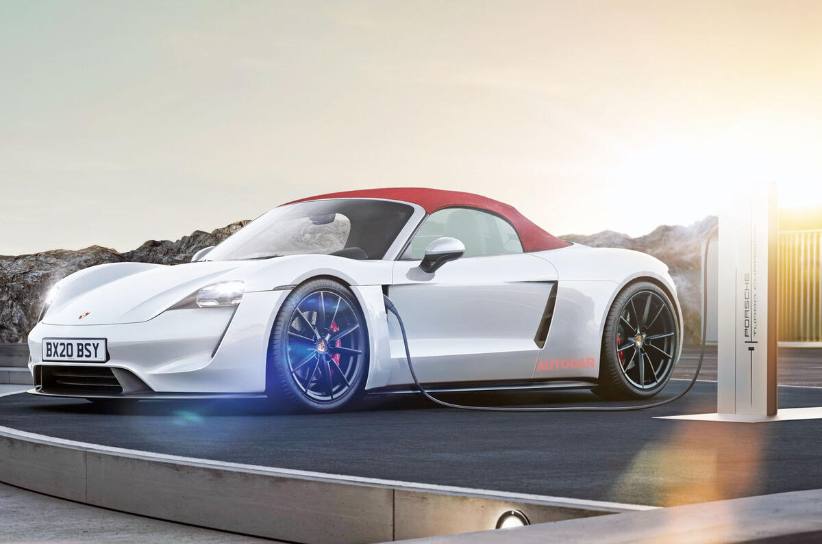 Electric Porsche Boxster render - roof up 