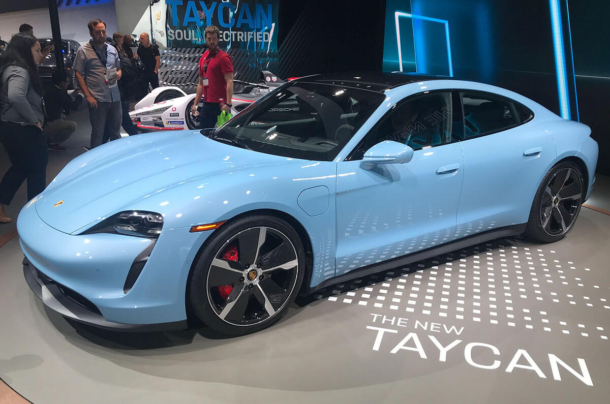 Porsche Taycan 4S at LA motor show 2019 - side