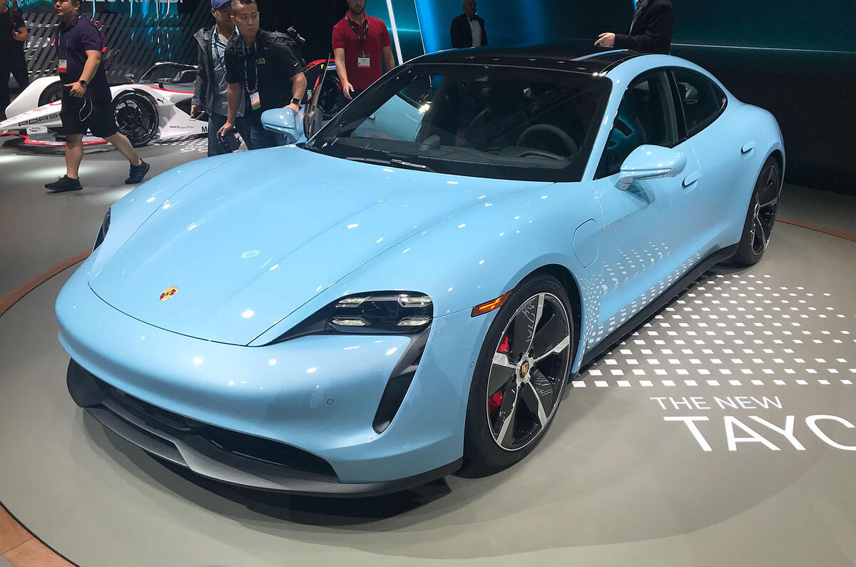 Porsche Taycan 4S at LA motor show 2019 - front