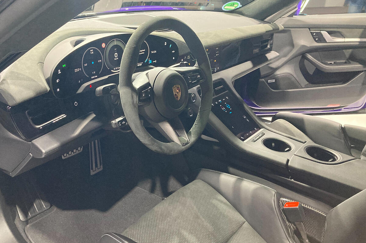 Porsche Taycan Turbo GT interior at show Porsche Taycan Turbo GT interior at show