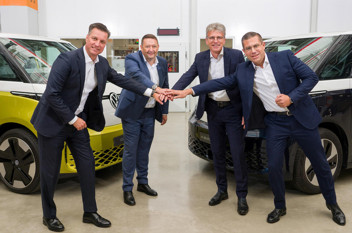 PowerCo and Umicore executives with ID Buzz PowerCo and Umicore executives with ID Buzz