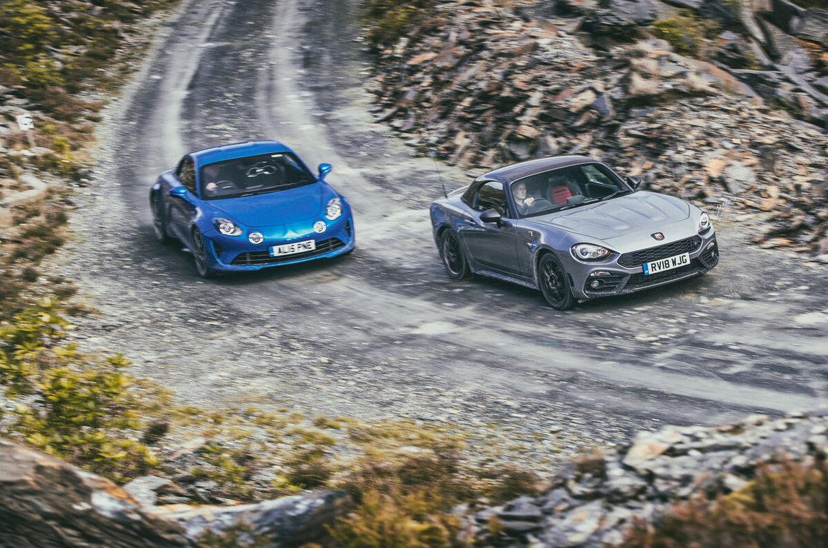 Alpine A110 vs Abarth 124 Spider vs Ford Focus RS