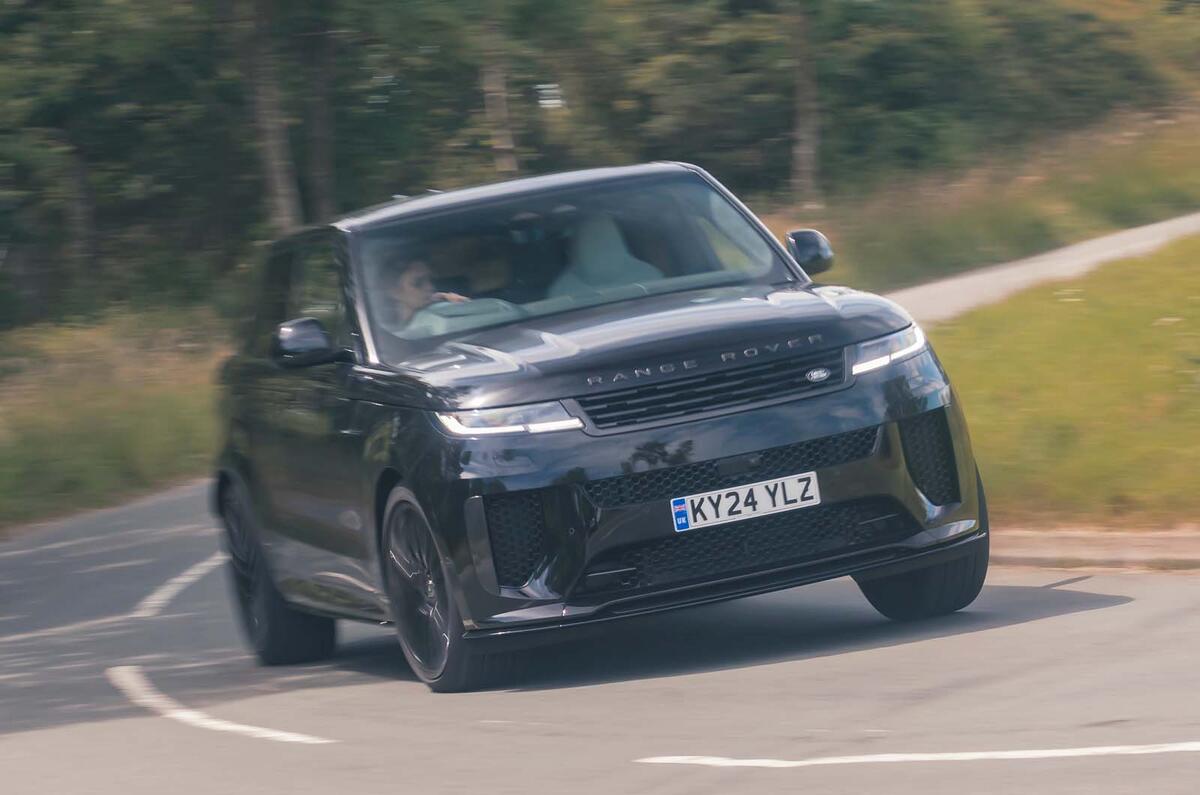 Range Rover Sport SV VS Porsche Cayenne E Hybrid Coupe RR front cornering