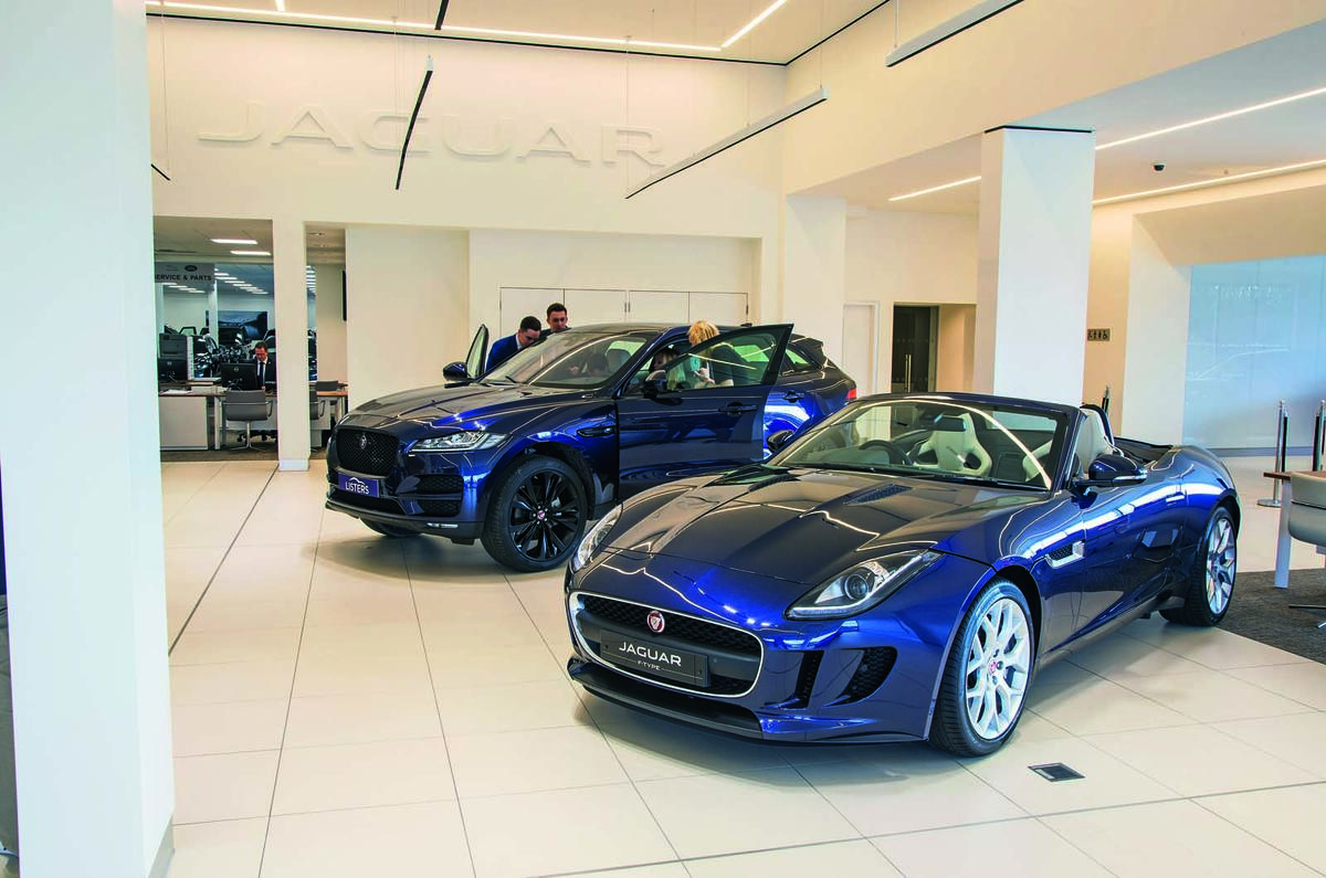 Jaguar dealership with F-Type and F-Pace