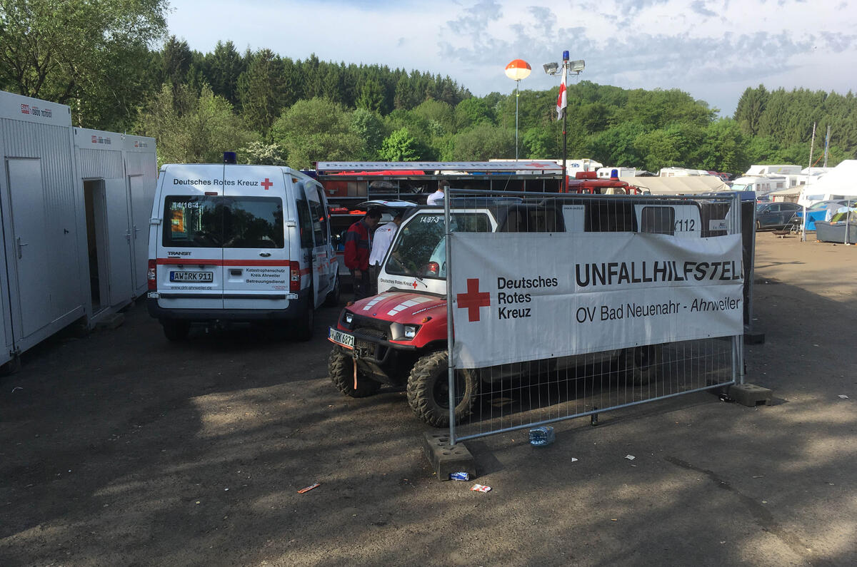 The German Red Cross has a sizeable presence in the Brunnchen fanzone. Stretchers and bodies not pictured.