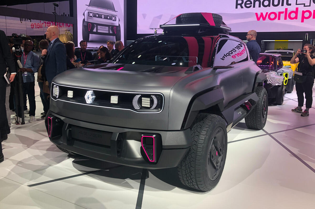 Renault 4ever 2022 front quarter static Paris motor show Renault 4ever 2022 front quarter static Paris motor show