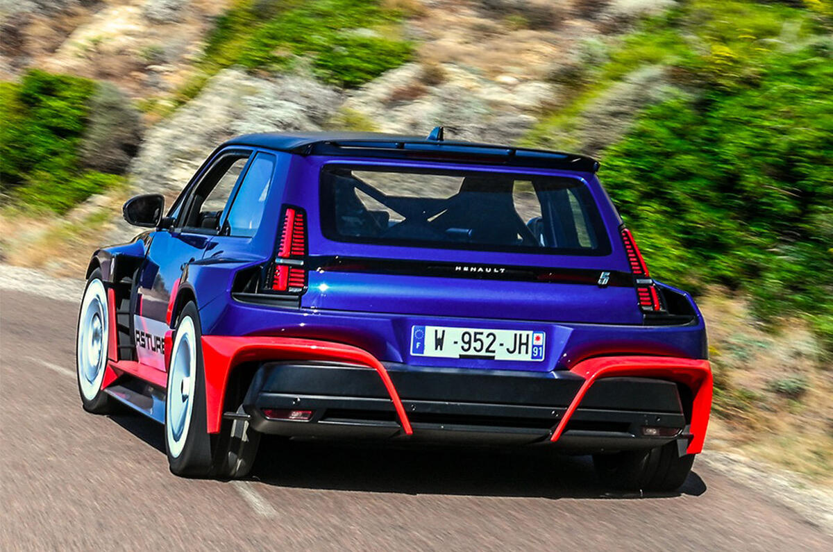 Renault 5 Turbo 3E production on road rear tracking Renault 5 Turbo 3E production on road rear tracking