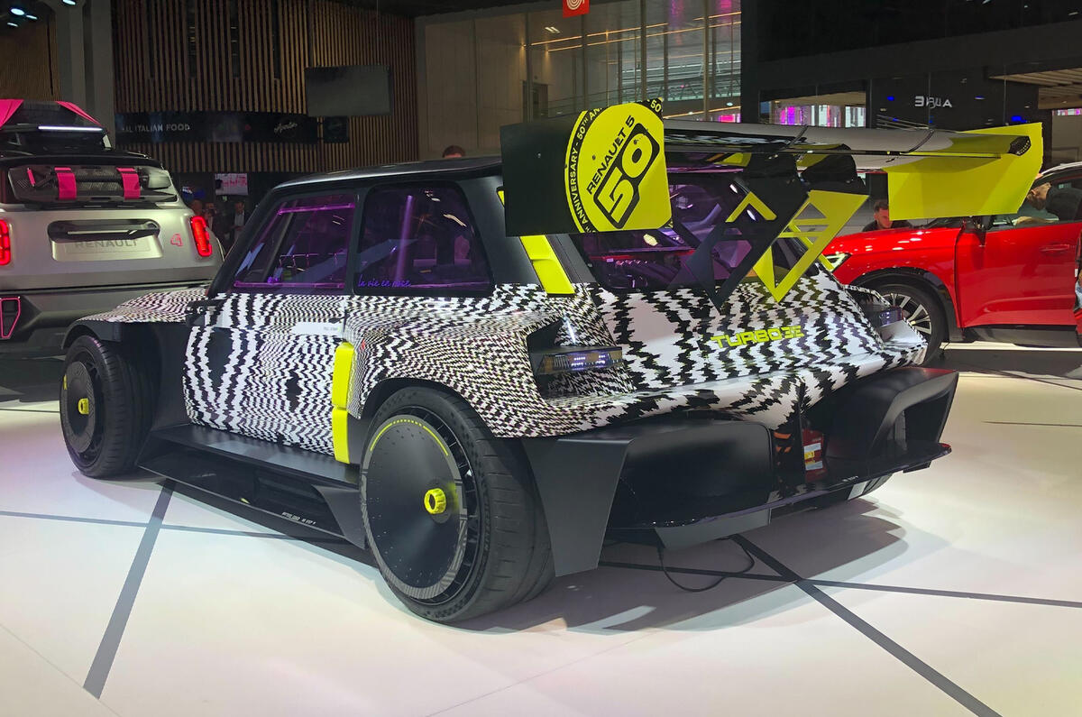 Renault 5 Turbo 3E rear quarter static Paris motor show Renault 5 Turbo 3E rear quarter static Paris motor show