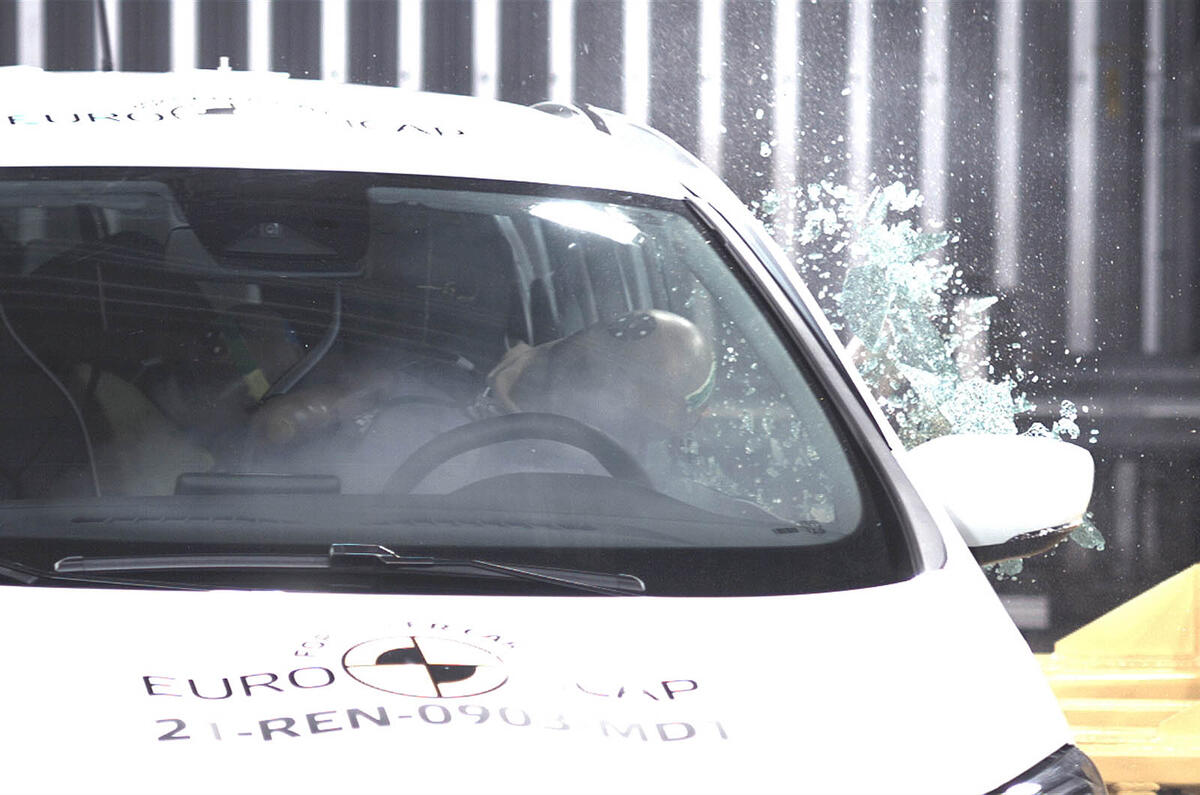 Renault Zoe side mobile barrier test   close up   Dec 2021 Renault Zoe side mobile barrier test   close up   Dec 2021