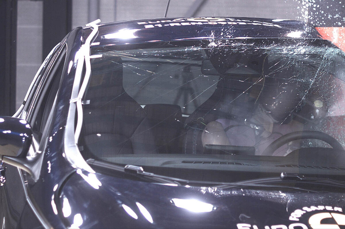 Renault Zoe side pole impact test   close up   Dec 2021 Renault Zoe side pole impact test   close up   Dec 2021