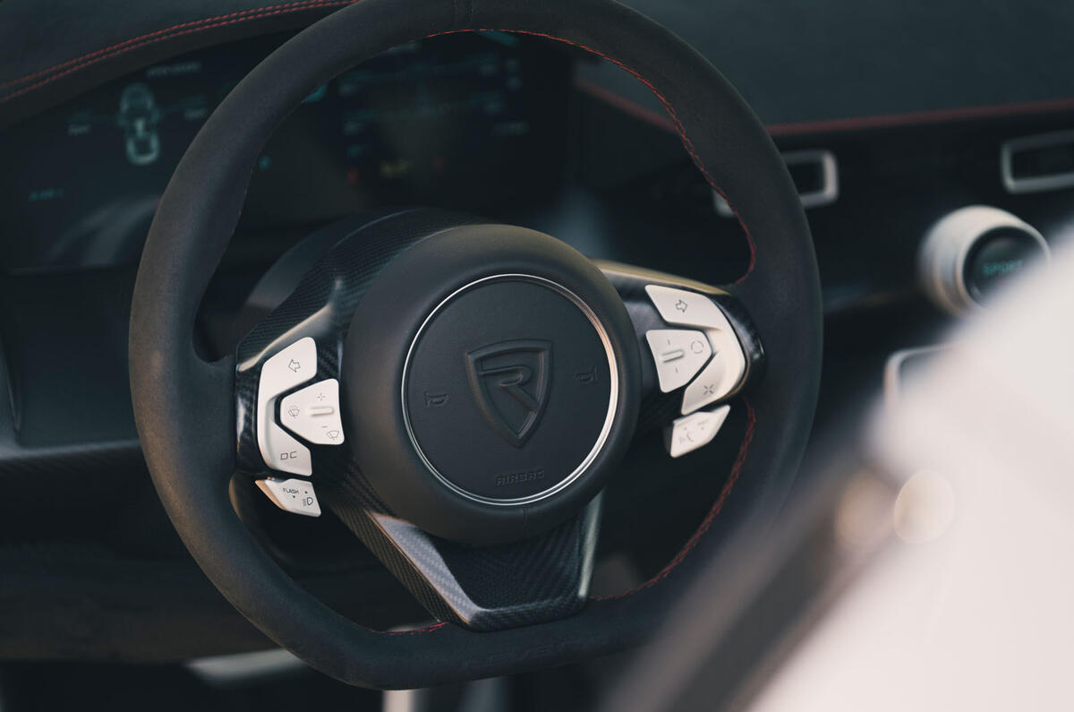Rimac Nevera 2023 steering wheel detail Rimac Nevera 2023 steering wheel detail