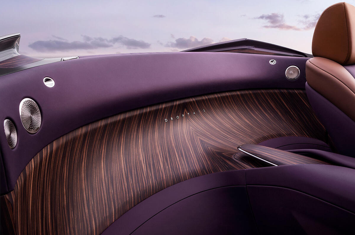 Rolls Royce Amethyst Drop Tail rear wood panelling Rolls Royce Amethyst Drop Tail rear wood panelling