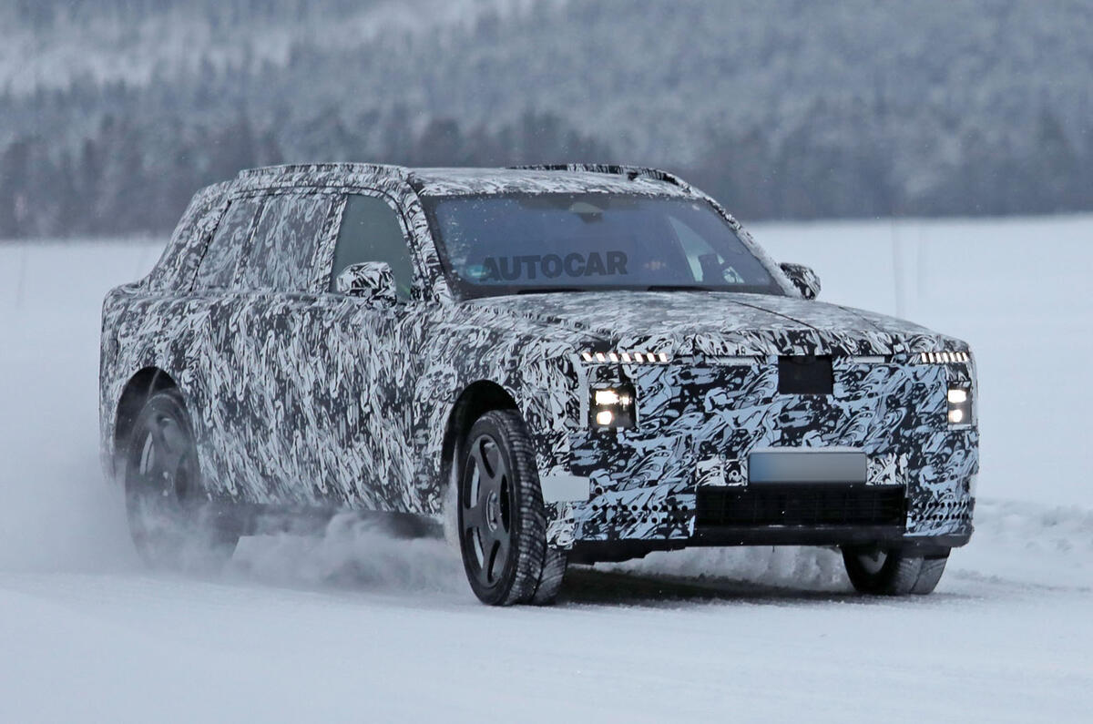 Rolls Royce SUV EV spy shot front 3 4