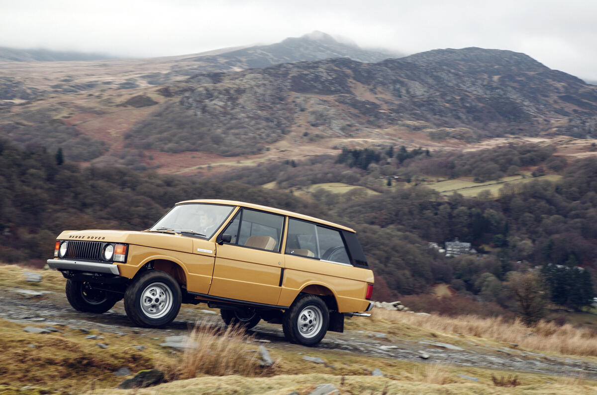 1978 two-door Range Rover going uphill