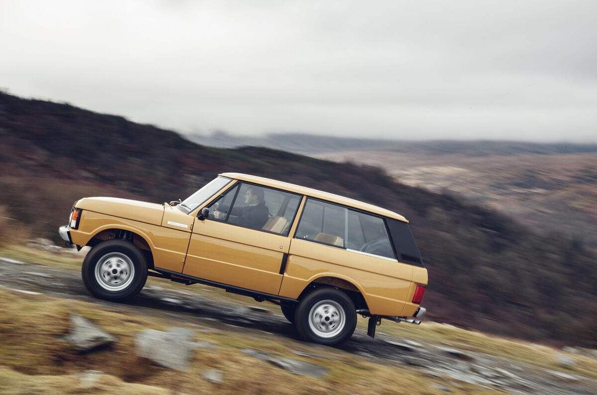 1978 two-door Range Rover going uphill