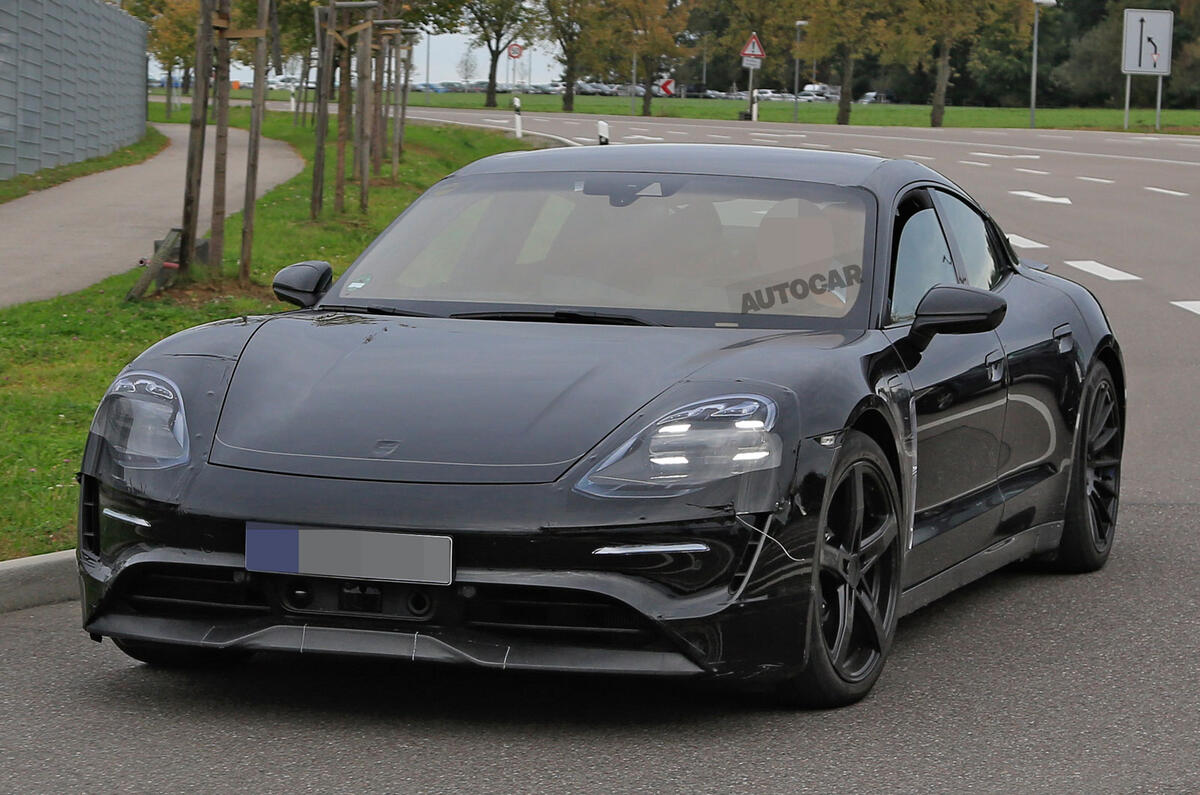 Porsche Taycan seen with production body for first time