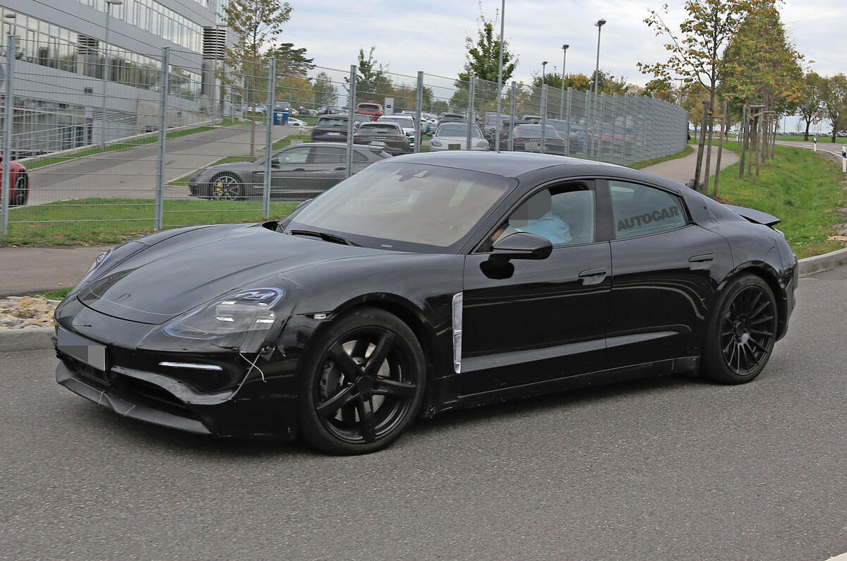 Porsche Taycan seen with production body for first time