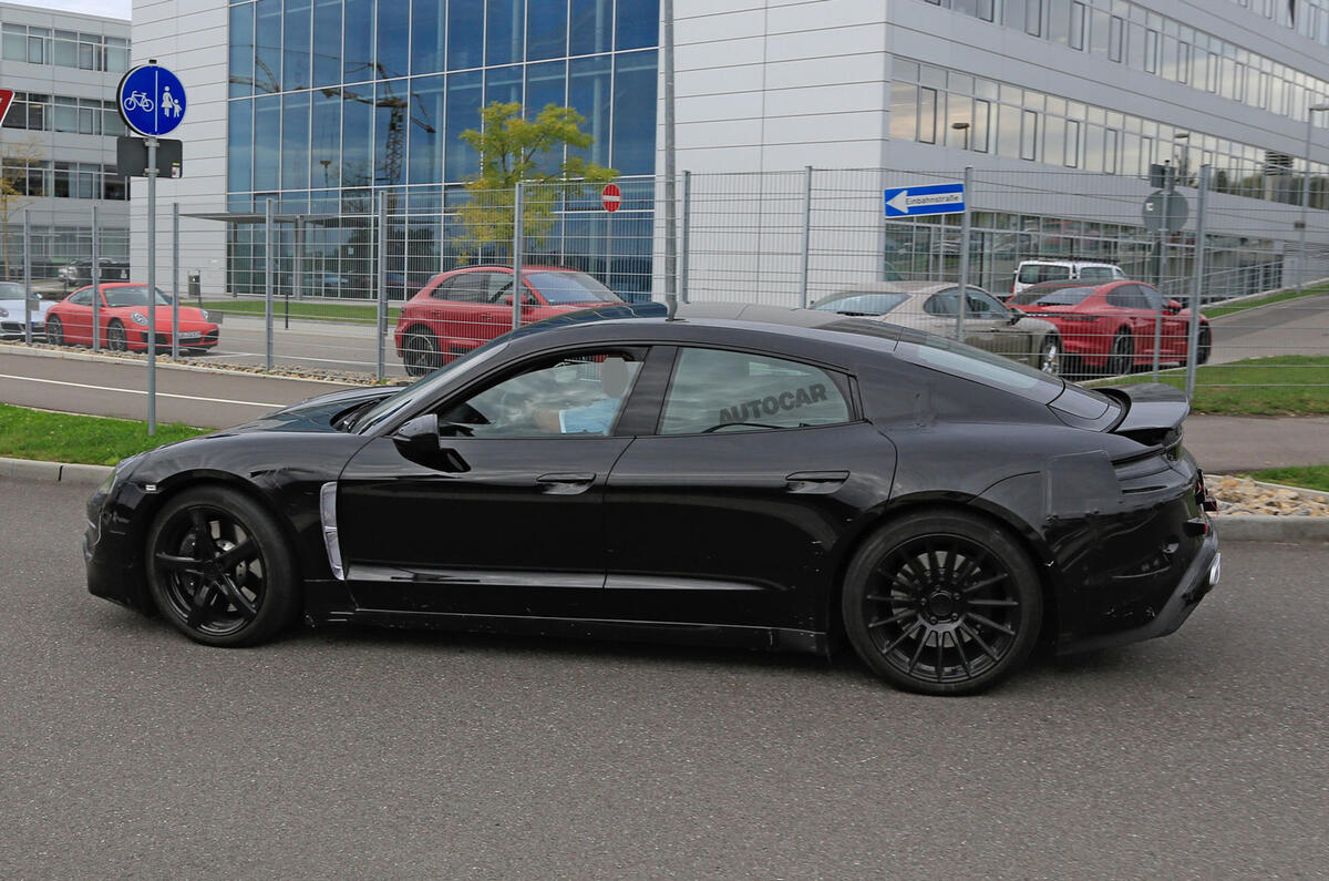 Porsche Taycan seen with production body for first time