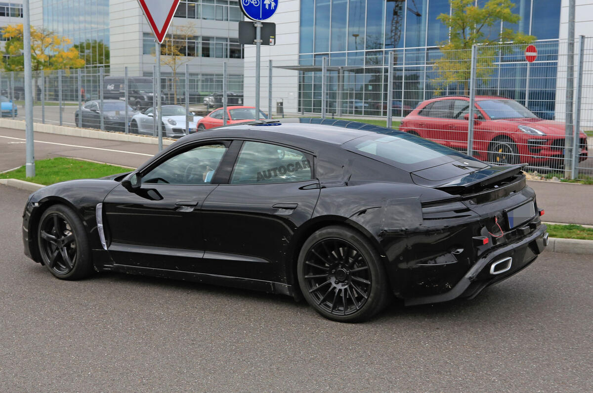 Porsche Taycan seen with production body for first time