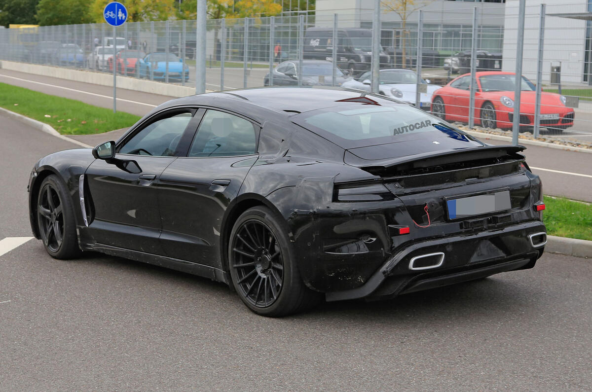 Porsche Taycan seen with production body for first time