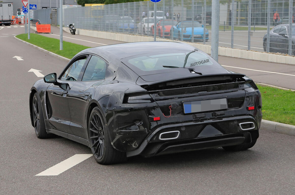 Porsche Taycan seen with production body for first time