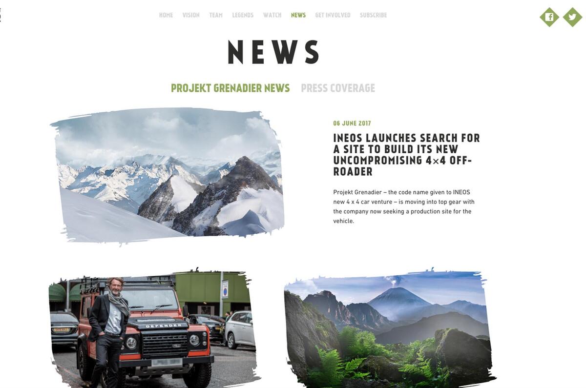 A website has launched to build digital interest in the Ineos Grenadier
