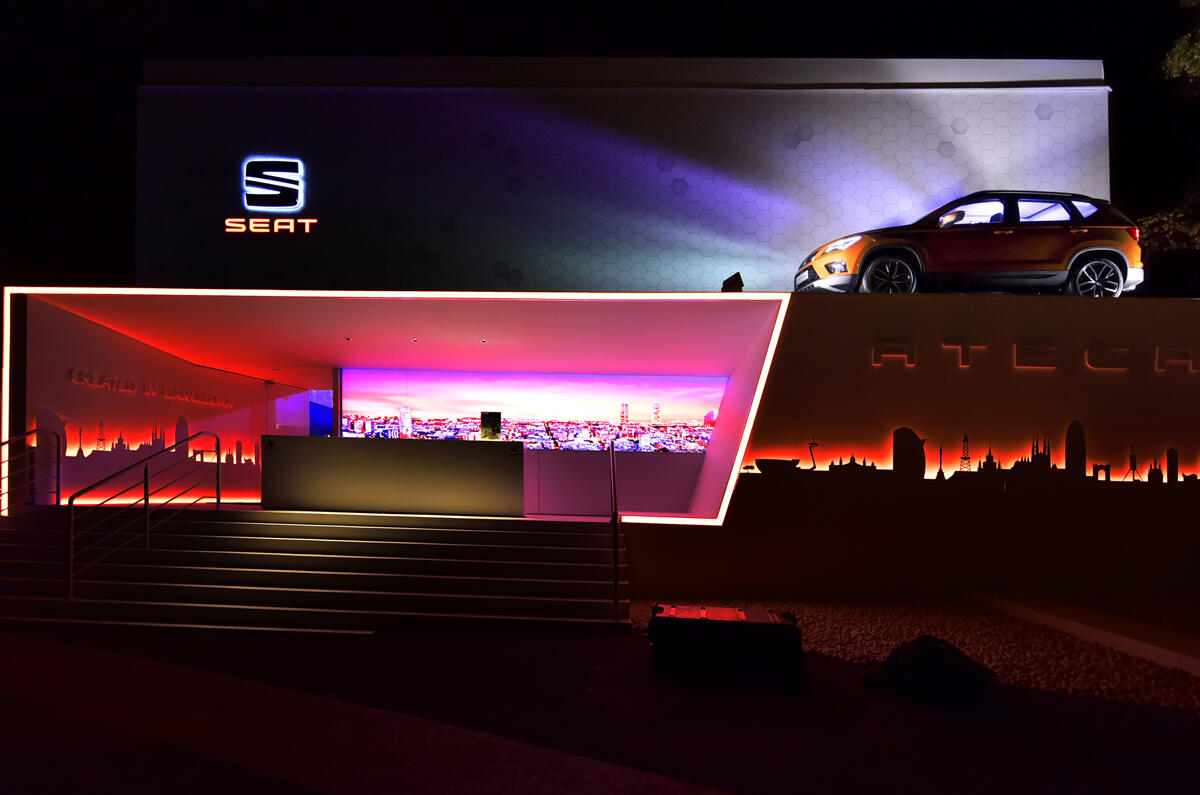 The SEAT exterior stand at night The SEAT exterior stand at night