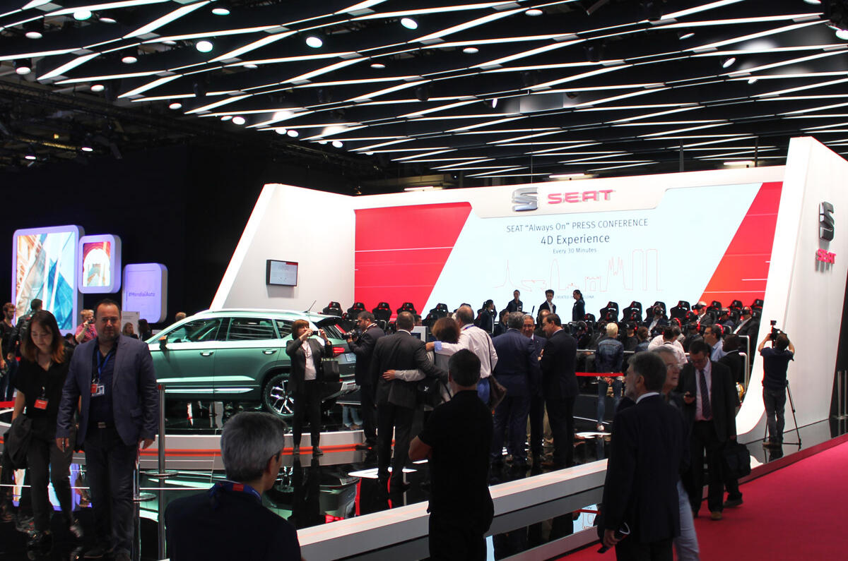 The SEAT stand at the Paris Motor Show The SEAT stand at the Paris Motor Show