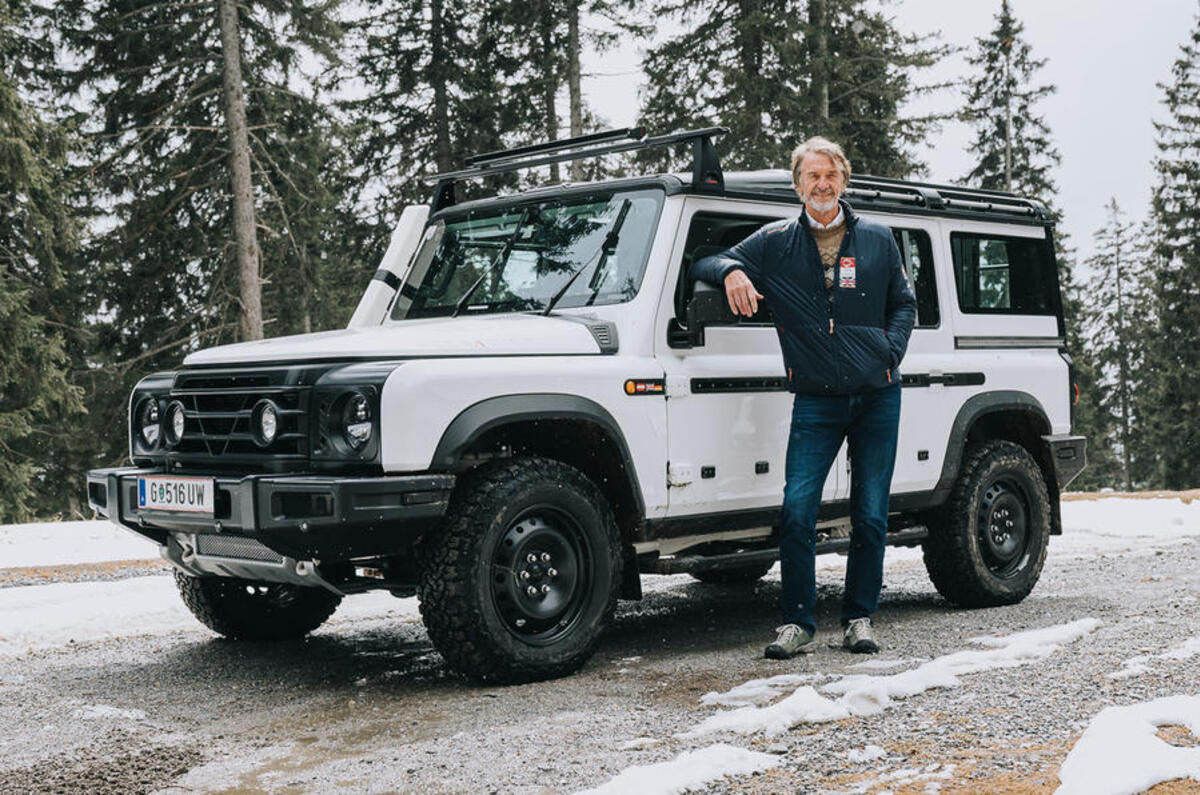 sir jim ratcliffe with ineos grenadier front quarter static