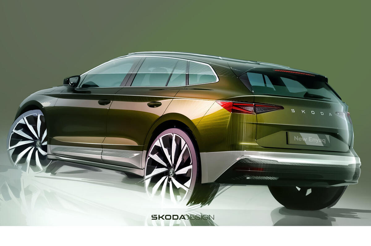Skoda Enyaq facelift sketch rear quarter Skoda Enyaq facelift sketch rear quarter