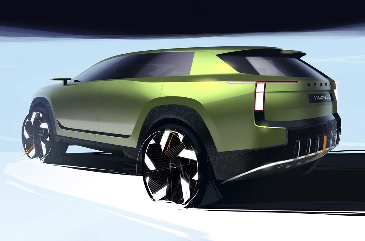 Skoda Vision 7S Concept 2022 sketch rear quarter Skoda Vision 7S Concept 2022 sketch rear quarter